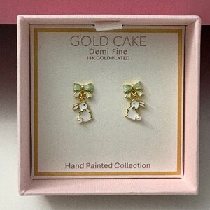 Gold Cake Bunny Mini Dangle Earrings NWT